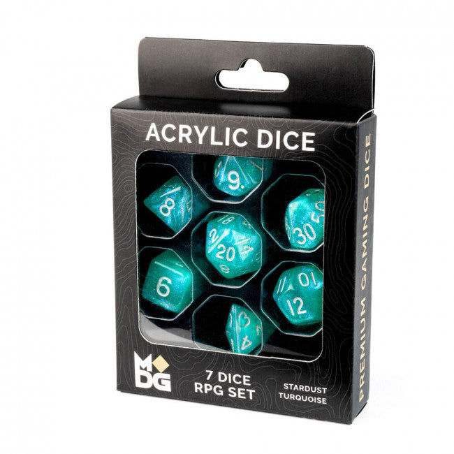 MDG 16mm Acrylic Polyhedral Dice Set: Stardust Turquoise
