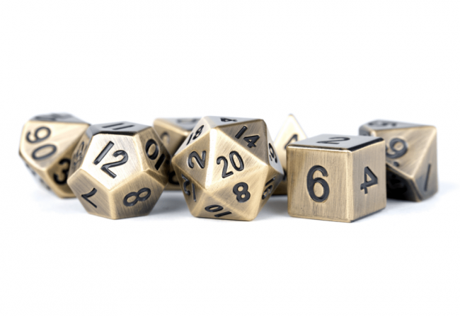 MDG 16mm Metal Polyhedral Dice Set: Antique Gold