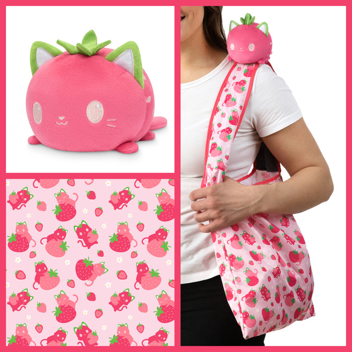 Plushie Tote Bag - Pink Strawberry Cats and Pink Strawberry Cat