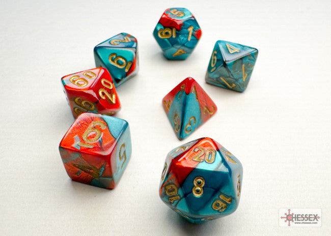 Chessex: Polyhedral 7-Die Set Mini Gemini Red-Teal/Gold