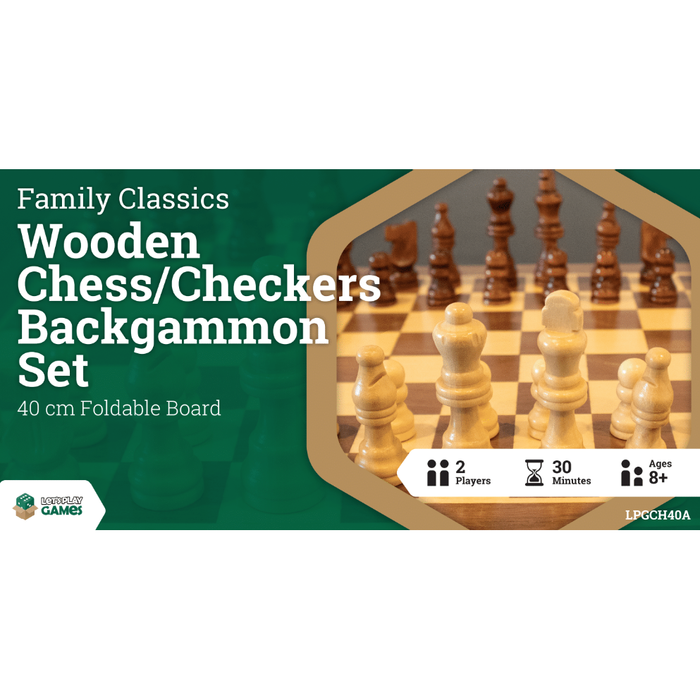 LPG Classics - Wooden Folding Chess/Checkers/Backgammon Set 40cm