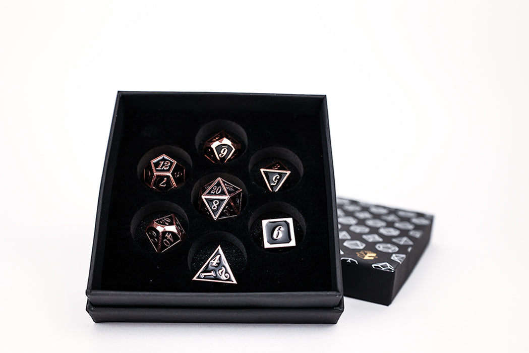 Metal RPG Dice - Serif Black/Brass