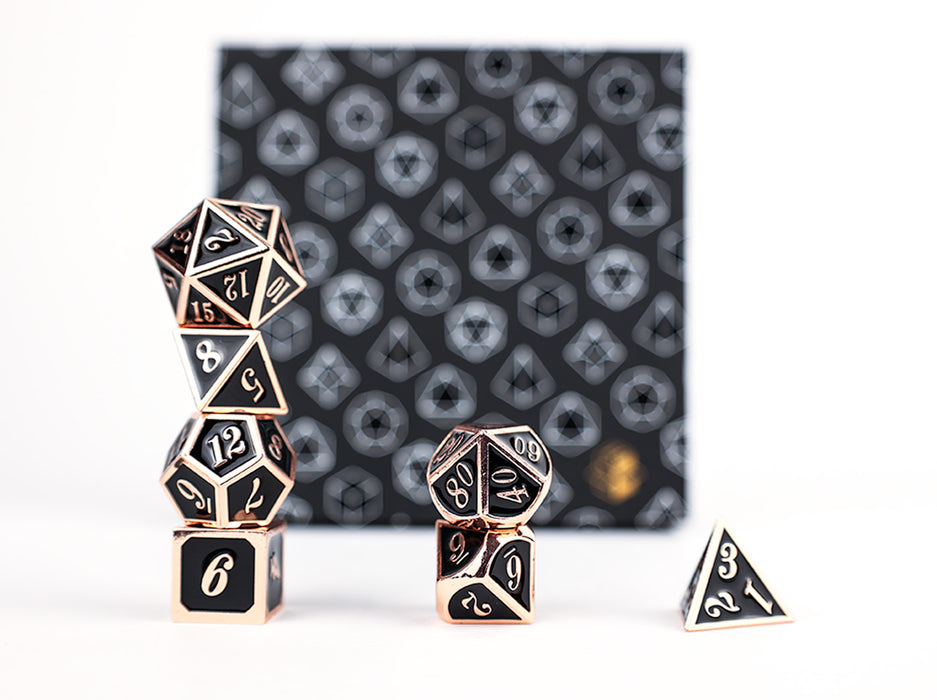 Metal RPG Dice - Serif Black/Brass