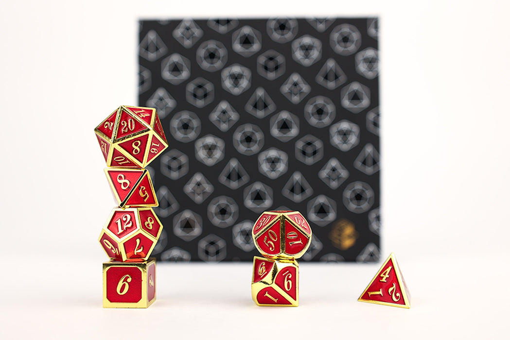 Metal RPG Dice - Serif Red/Gold