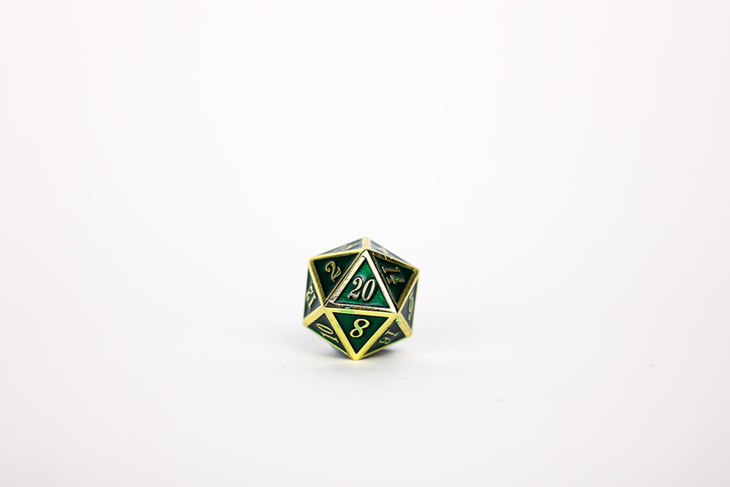 Metal RPG Dice - Serif Green/Gold