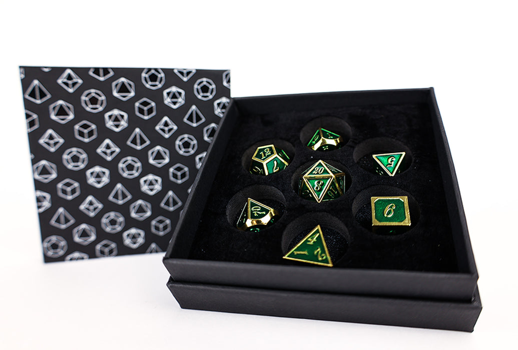 Metal RPG Dice - Serif Green/Gold