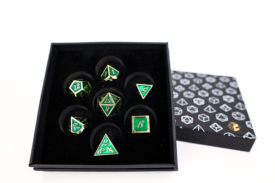 Metal RPG Dice - Serif Green/Gold