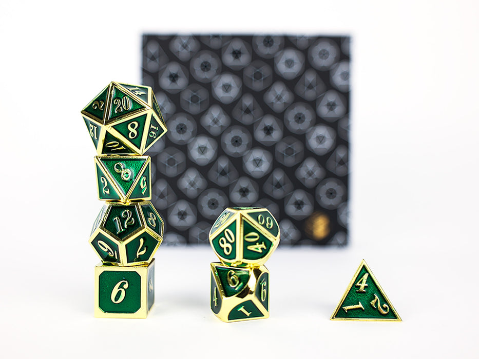 Metal RPG Dice - Serif Green/Gold