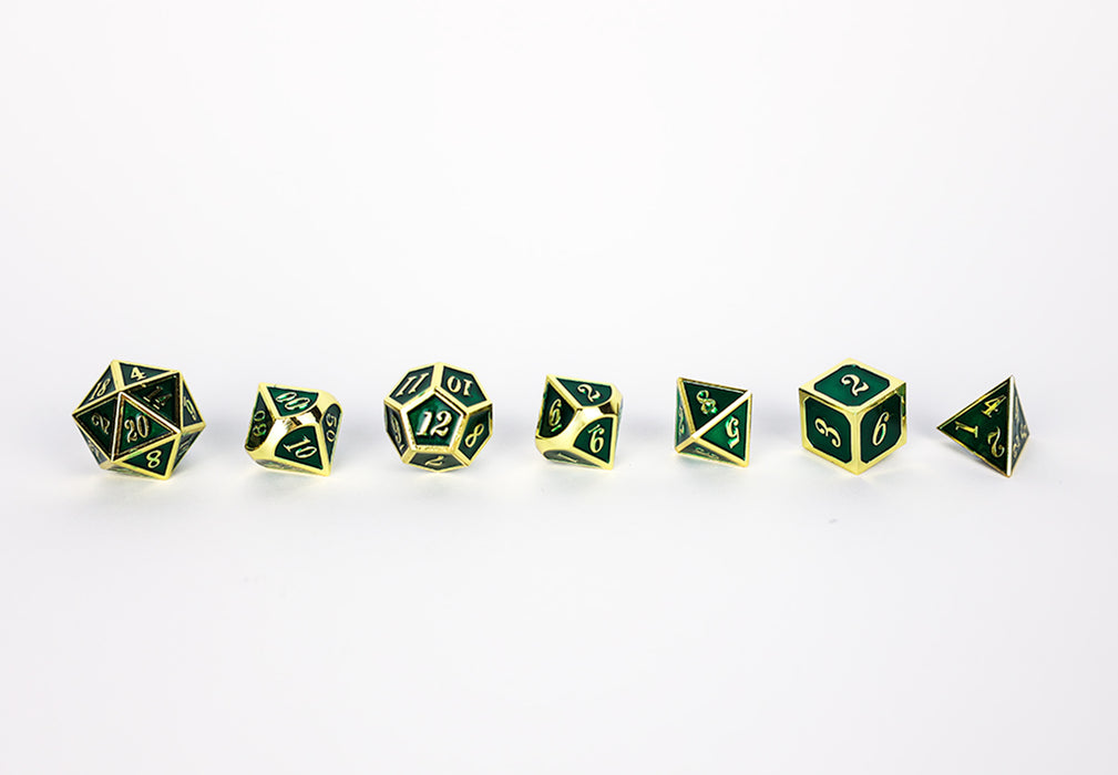 Metal RPG Dice - Serif Green/Gold