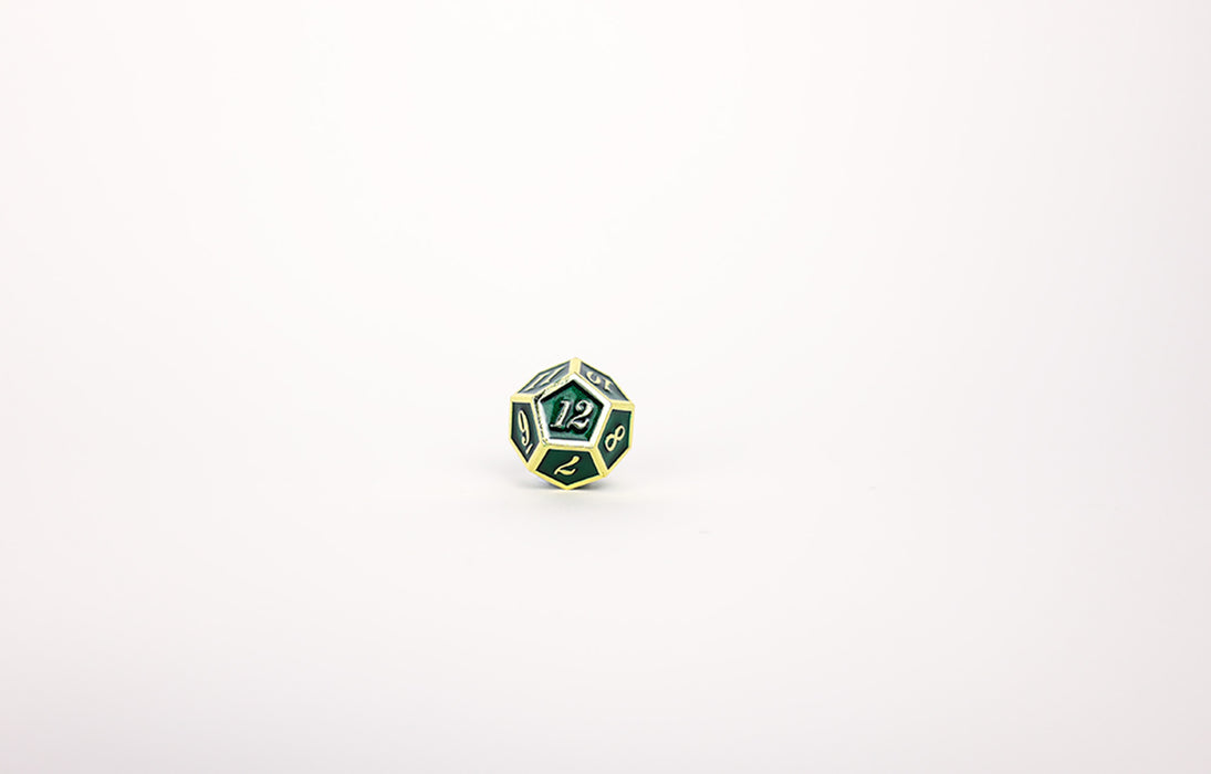 Metal RPG Dice - Serif Green/Gold