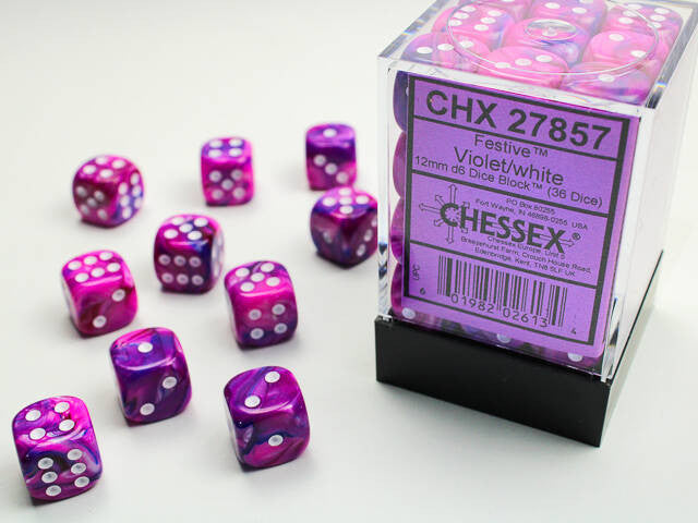 Chessex: 12mm D6 Dice Block Festive Violet/White
