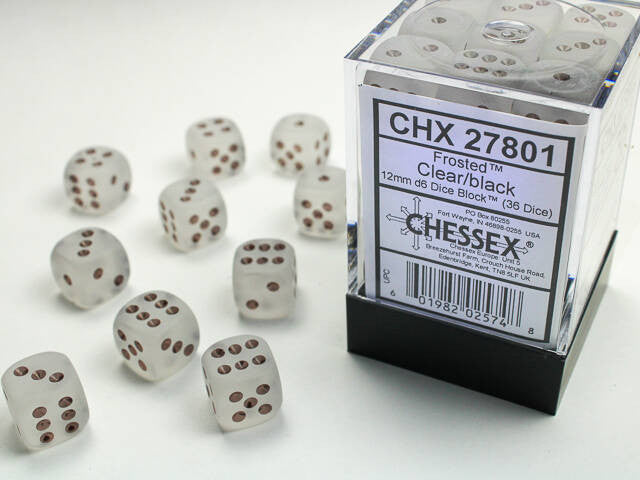 Chessex: 12mm D6 Dice Block Frosted Clear/Black