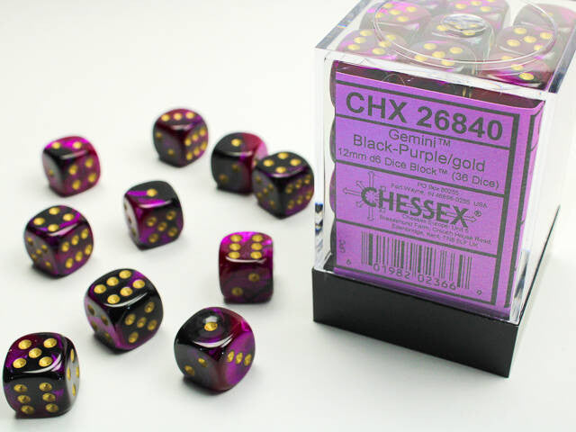 Chessex: 12mm D6 Dice Block Gemini Black-Purple/Gold
