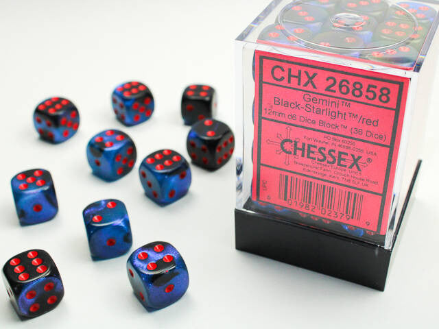 Chessex: 12mm D6 Dice Block Gemini Black-Starlight/Red