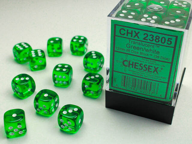Chessex: 12mm D6 Dice Block Translucent Green/White