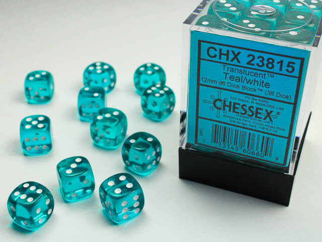 Chessex: 12mm D6 Dice Block Translucent Teal/White