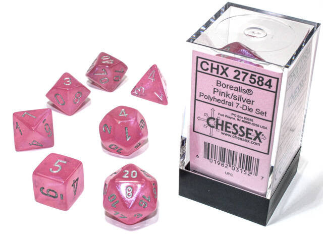 Chessex: Polyhedral 7-Die Set Borealis Pink/Silver