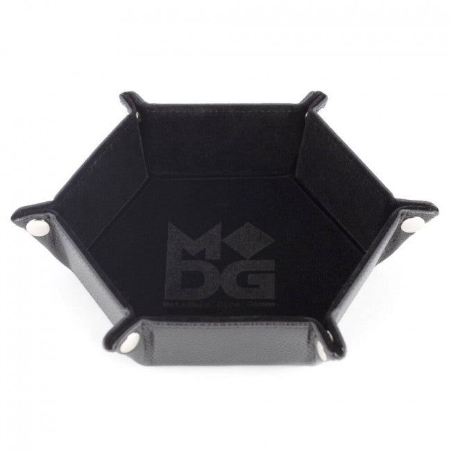 MDG Fold up Velvet Hexagon Dice Tray w/ PU Leather Backing Black