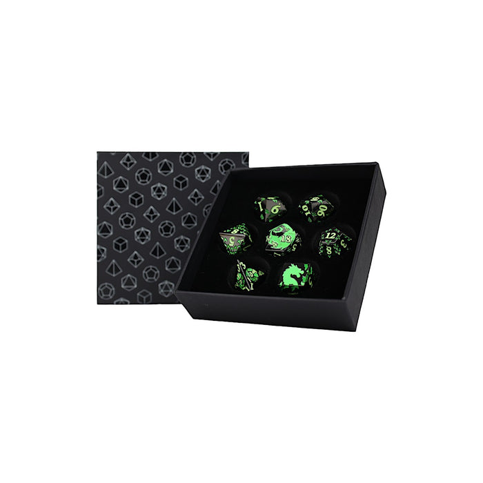 Metal RPG Dice - Inscripted Dragon Green