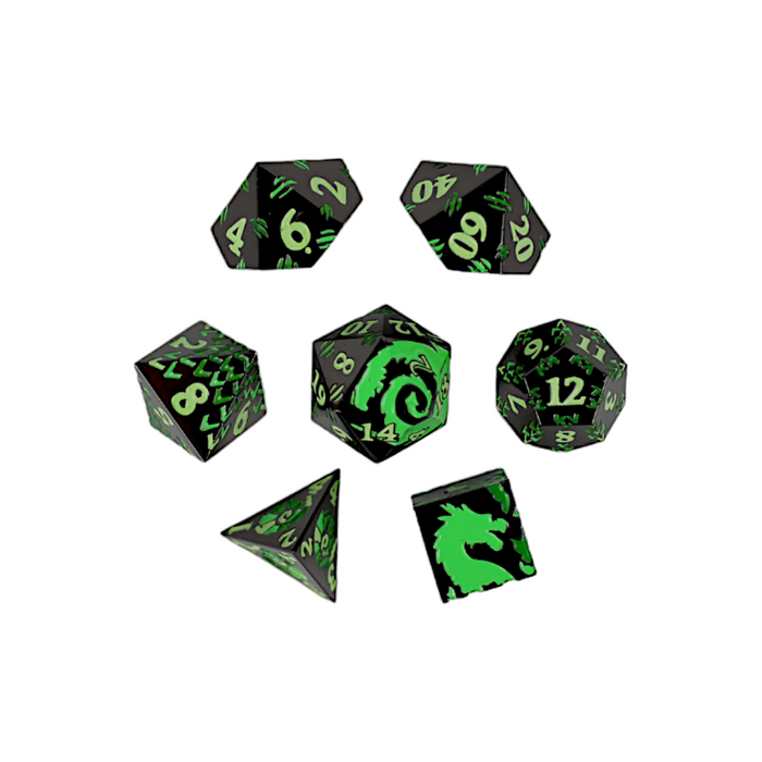 Metal RPG Dice - Inscripted Dragon Green