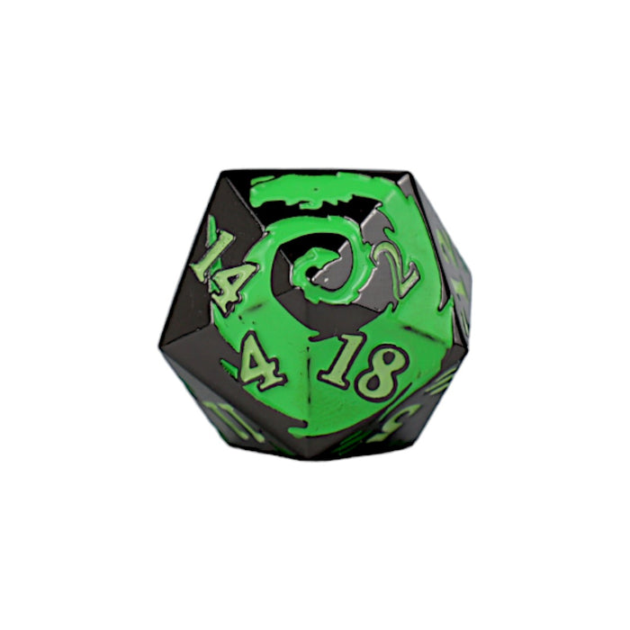 Metal RPG Dice - Inscripted Dragon Green