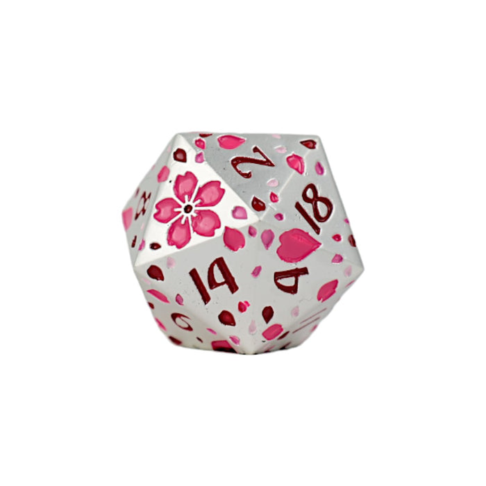 Metal RPG Dice - Inscripted Sakura Pink