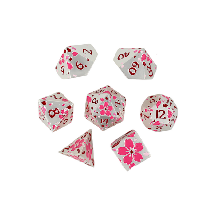 Metal RPG Dice - Inscripted Sakura Pink