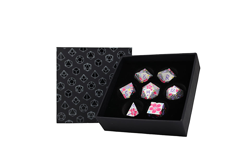 Metal RPG Dice - Sakura Pastel White