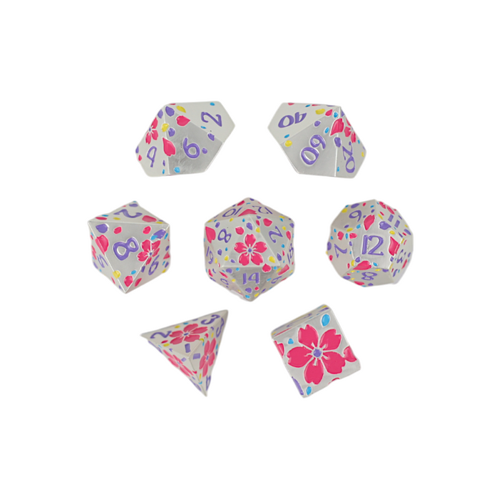 Metal RPG Dice - Sakura Pastel White