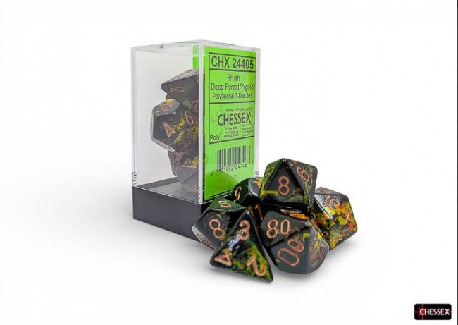 Chessex: Brush Polyhedral 7-Die Set Deep Forest Gold