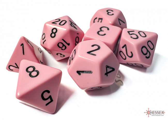 Chessex: Polyhedral 7-Die Set Opaque Pastel Pink/Black