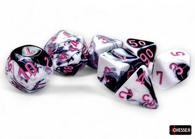 Chessex: Gemini Polyhedral Black-White/Pink 7-Die Set