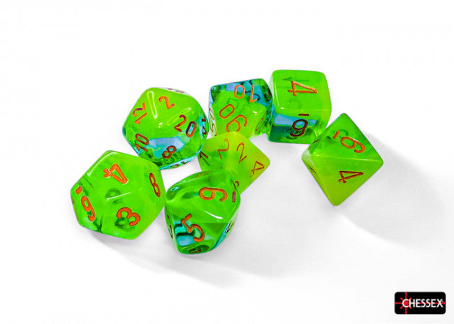 Chessex: Gemini Polyhedral Plasma Green-Teal/Orange Luminary 7-Die Set