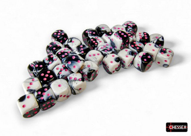 Chessex: Gemini 12mm D6 Black-White/Pink Dice Block (36 Dice)