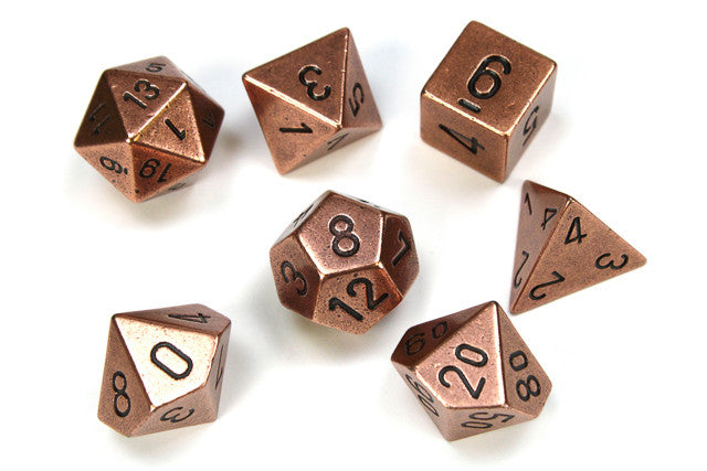 Chessex Polyhedryal 7-Die Set Metal Copper-Steel/White