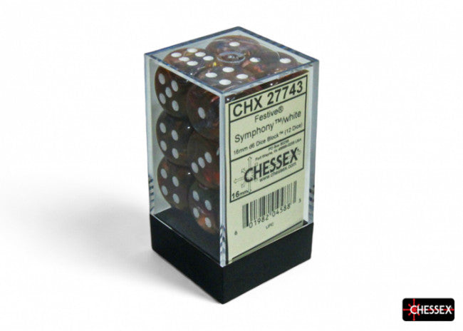 Chessex: Festive 16mm D6 Symphony/White Dice Block (12 Dice)