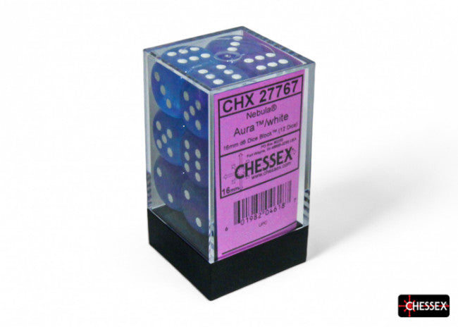 Chessex: Nebula 16mm D6 Aura/White Luminary Dice Block (12 Dice)