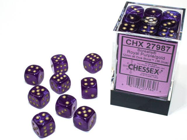 Chessex: 12mm D6 Royal Purple/Gold Block (36 dice)