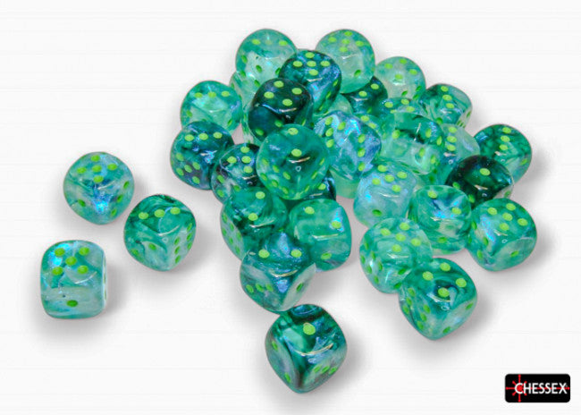 Chessex: Borealis 12mm D6 Kelp/Light Green Luminary Dice Block (36 Dice)