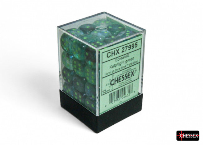 Chessex: Borealis 12mm D6 Kelp/Light Green Luminary Dice Block (36 Dice)