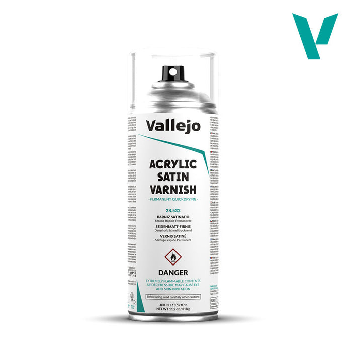 Vallejo 28532 Aerosol Satin Varnish 400ml Hobby Spray Paint