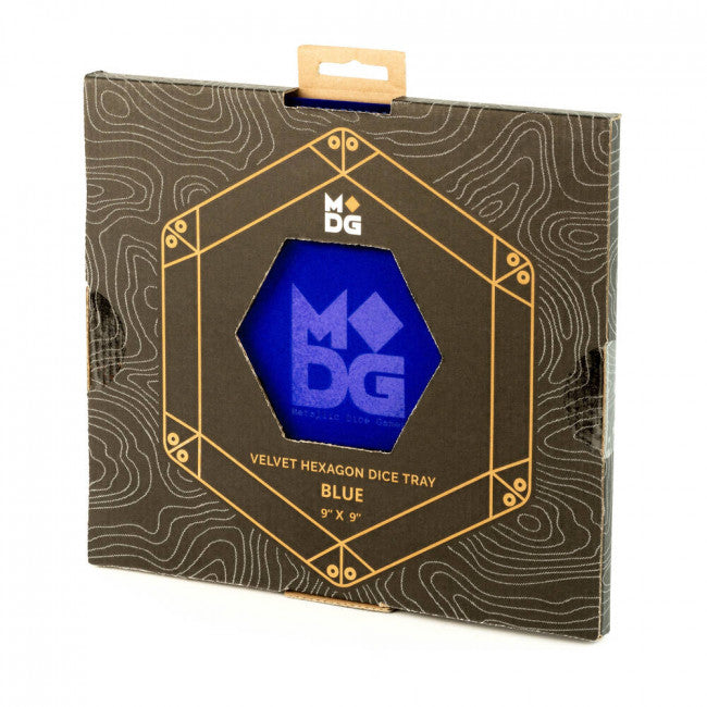 MDG Fold up Velvet Hexagon Dice Tray w/ PU Leather Backing Blue