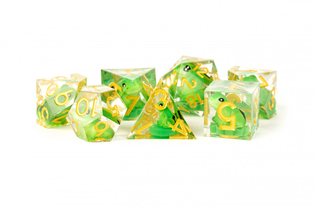 MDG Handcrafted Sharp Edge Resin Dice Set Frog Dice