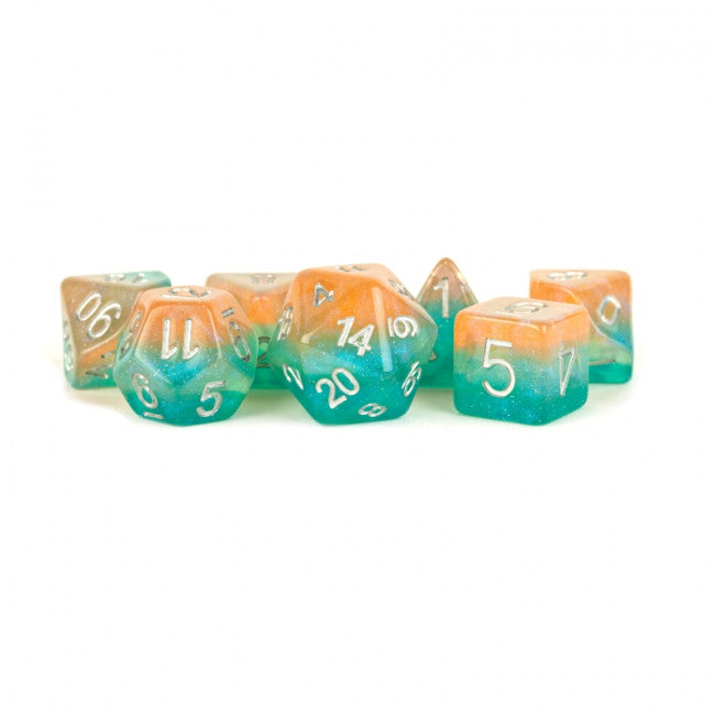 MDG 16mm Resin Polyhedral Dice Set: Layered Stardust Sunset