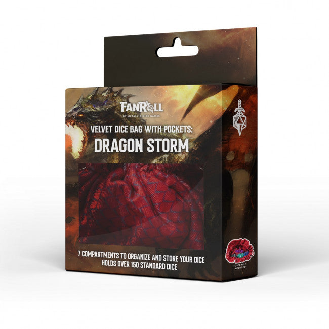 MDG Velvet Compartment Dice Bag with Pockets: Dragon Storm Red Dragon Scales