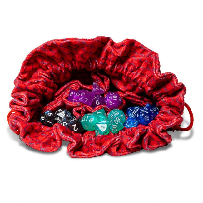 MDG Velvet Compartment Dice Bag with Pockets: Dragon Storm Red Dragon Scales