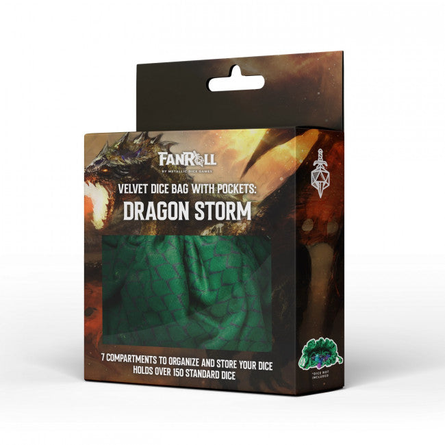 MDG Velvet Compartment Dice Bag with Pockets: Dragon Storm Green Dragon Scales