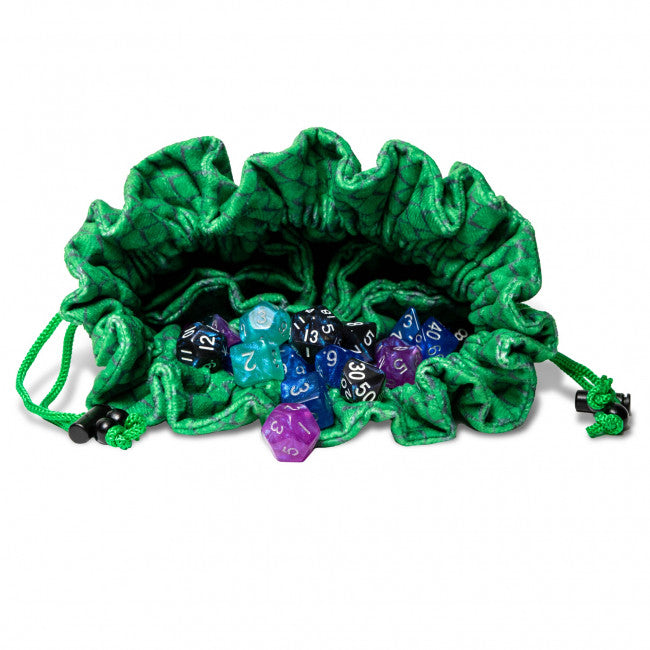 MDG Velvet Compartment Dice Bag with Pockets: Dragon Storm Green Dragon Scales