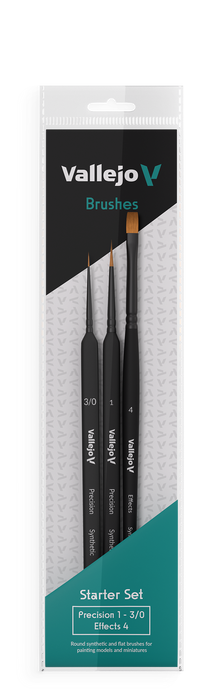 Vallejo Brushes Precision Starter Set - 3/0 Triangular Handle Flat 4 Synthetic