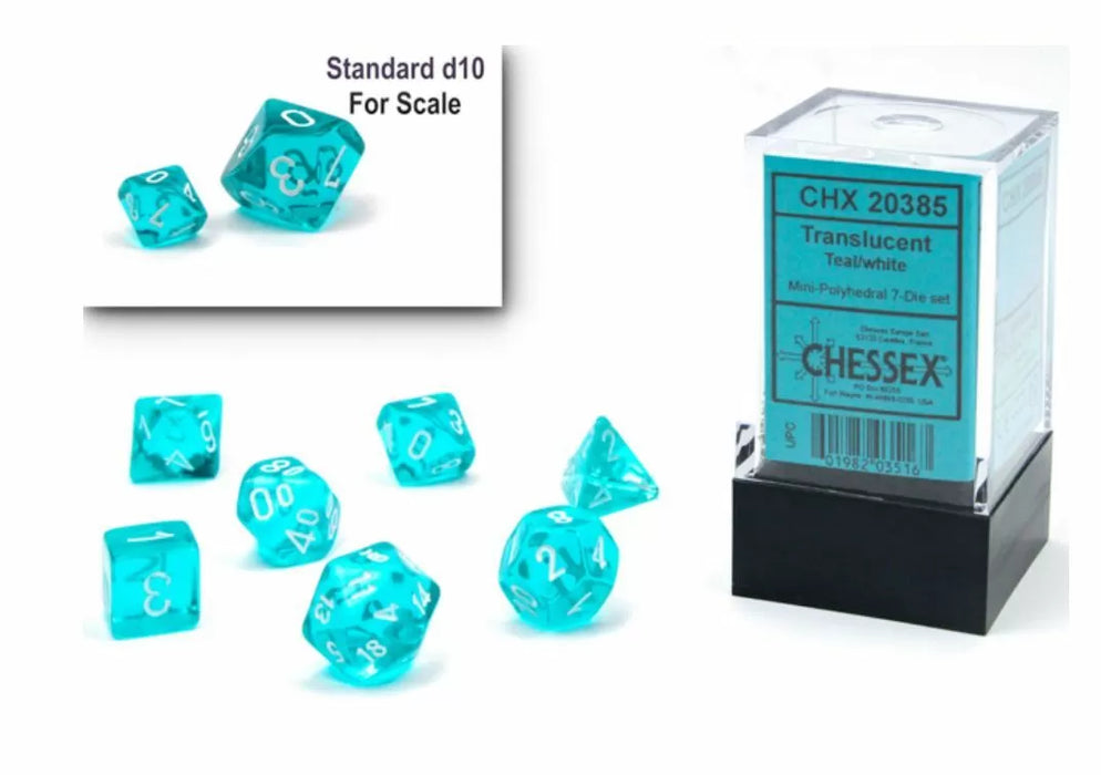 Chessex: Polyhedral 7-Die Mini Set Translucent Teal/White